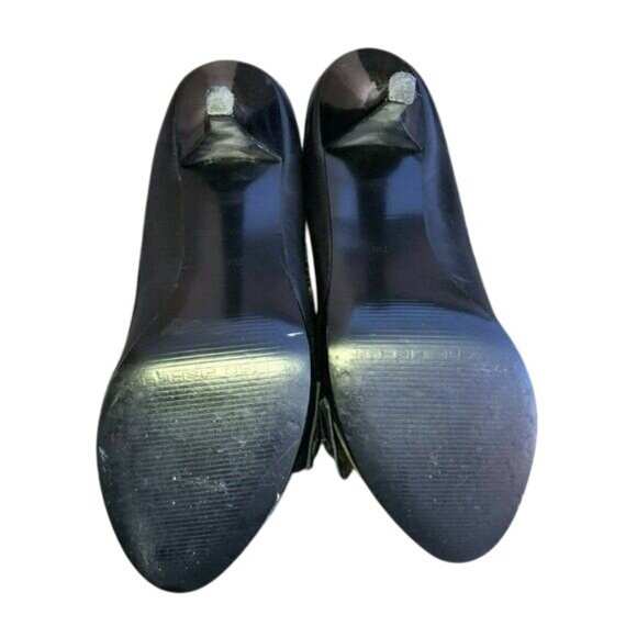 Marc Fisher Heels Sz 7 M Womens Black Peep Toe Bow 4-inch Heel MFMANILLA LEATHER - Picture 5 of 5